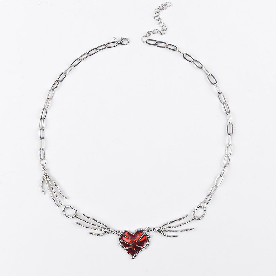 Wholesale Dark red oil drop necklace claw splicing heart clavicle chain